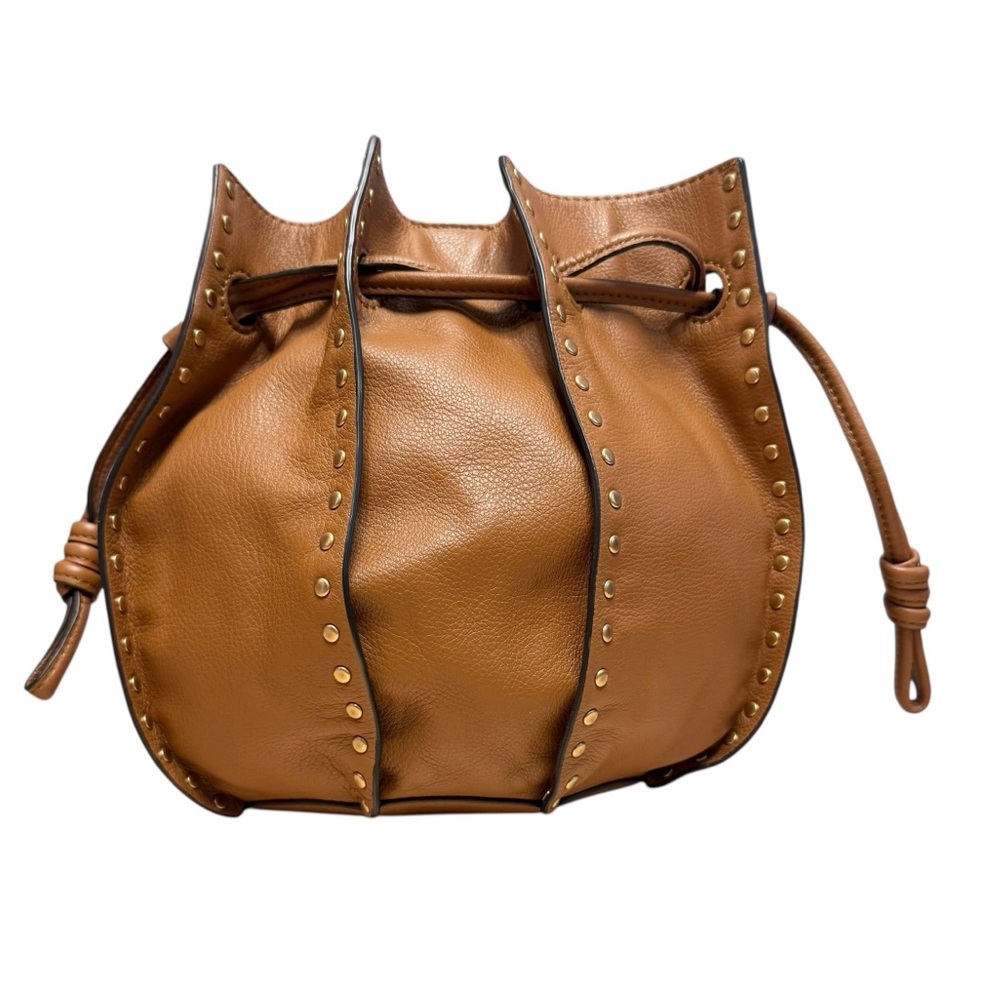 Rebecca Minkoff Brown Studded Pebbled Leather Bucket Bag Crossbody Chic